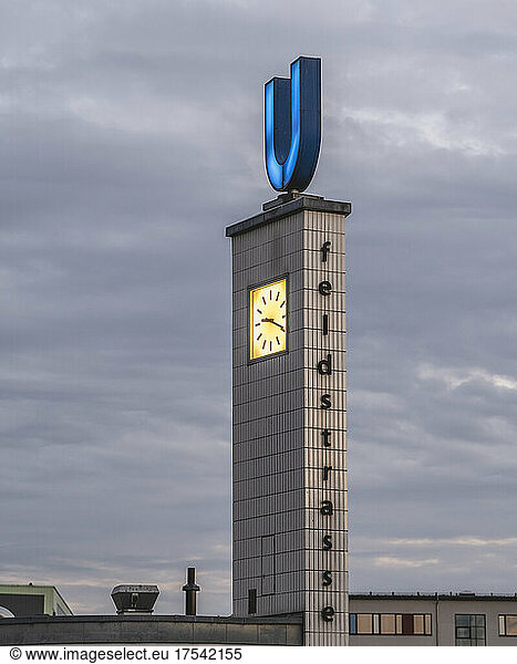 Germany  Hamburg  Feldstrasse Station lock tower standing against cloudy sky