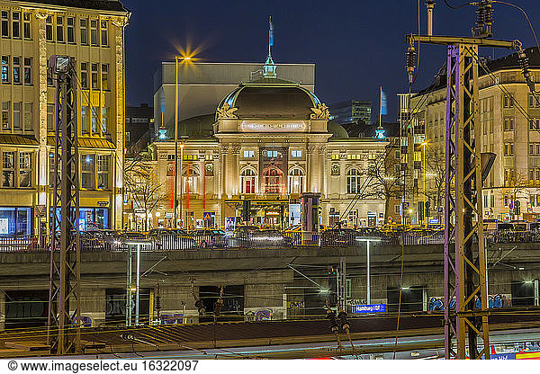 Germany  Hamburg  illuminated Schauspielhaus by night