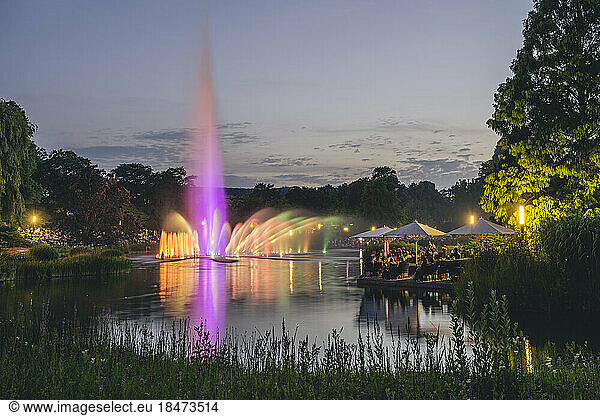 Germany  Hamburg  Water-light concert in Planten un Blomen park at dusk