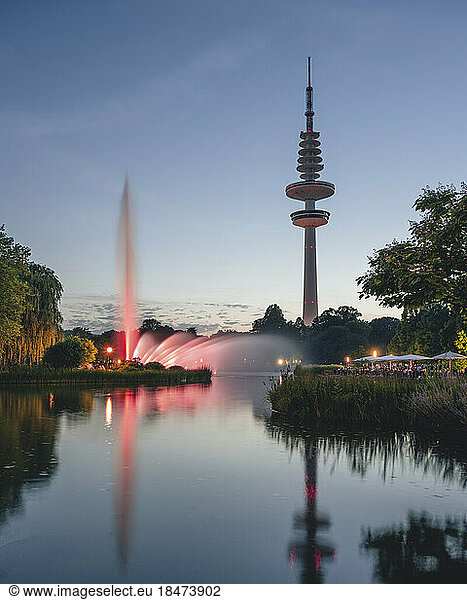 Germany  Hamburg  Water-light concert in Planten un Blomen park at dusk