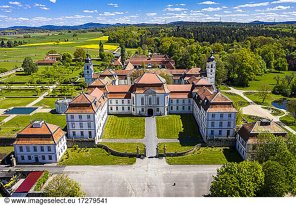 Germany  Hesse  Eichenzell  Helicopter view of facade of Schloss Fasanerie in summer