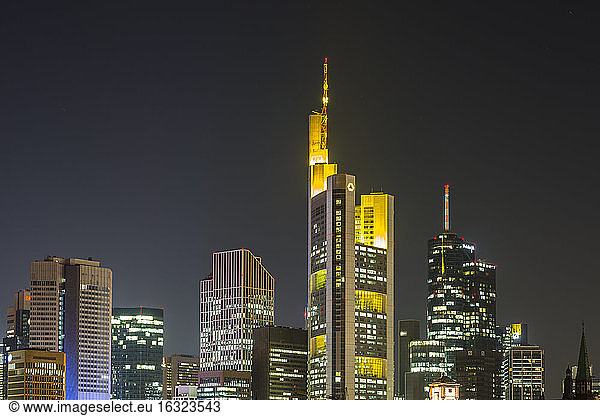 Germany  Hesse  Frankfurt  financial district at night