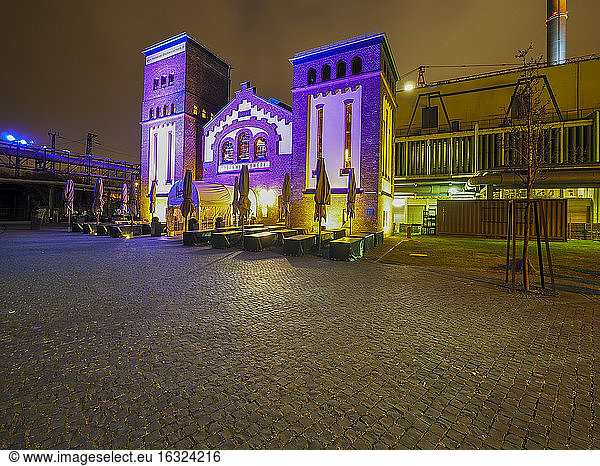 Germany  Hesse  Frankfurt  former waterworks  Restaurant in the evening