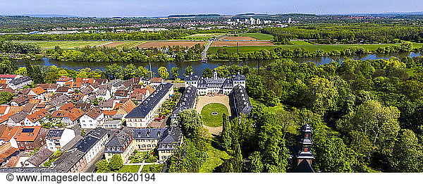 Germany  Hesse  Offenbach am Main  Helicopter view of Rumpenheim Castle in summer