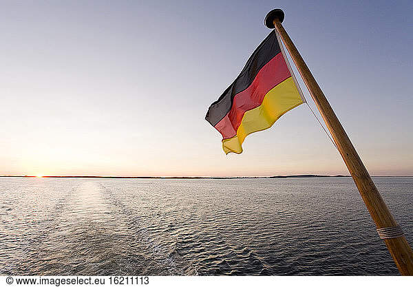 Germany  Mecklenburg-Vorpommern  Schaproder Bodden  Flag in foreground