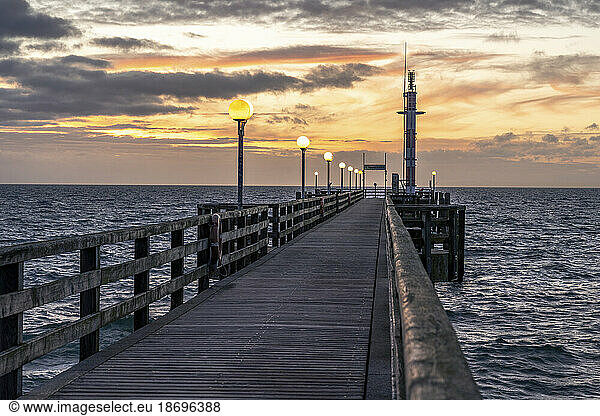 Germany  Mecklenburg-Vorpommern  Wustrow  Empty pier at dusk