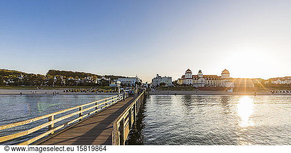 Germany  Mecklenburg-West Pomerania  Rugen Island  Binz  Ostseebad  Pier and sea at sunset