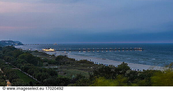 Germany  Mecklenburg-Western Pomerania  Ahlbeck  Coastal pier at dusk