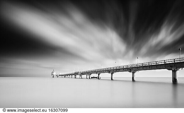 Germany  Mecklenburg-Western Pomerania  Usedom  pier in the sea  long exposure