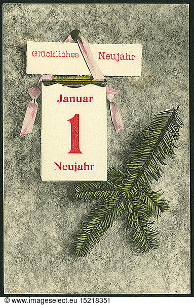 Germany  New Year's postcard with the Text 'Happy New Year  first January'  sent 1906.
