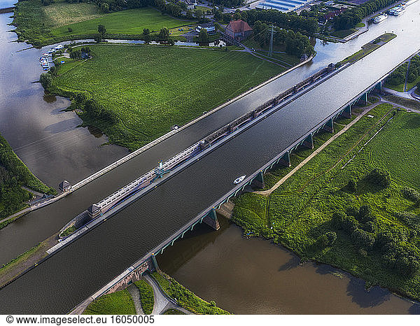 Germany  North Rhine-Westphalia  Minden  Aerial view of Minden Aqueduct