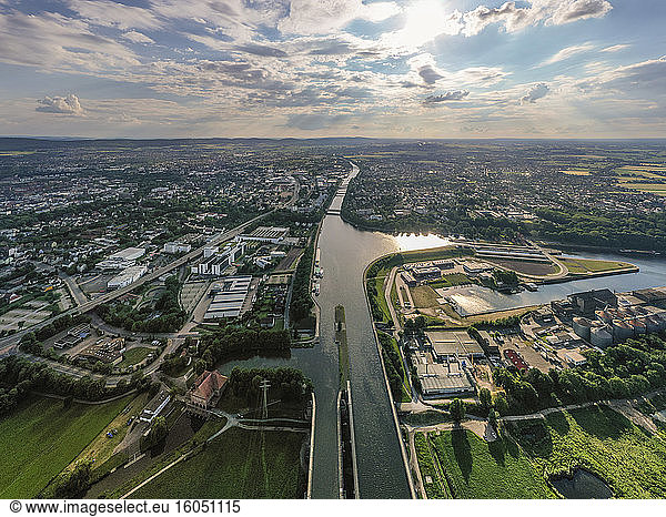 Germany  North Rhine-Westphalia  Minden  Aerial view of town along Mittelland Canal