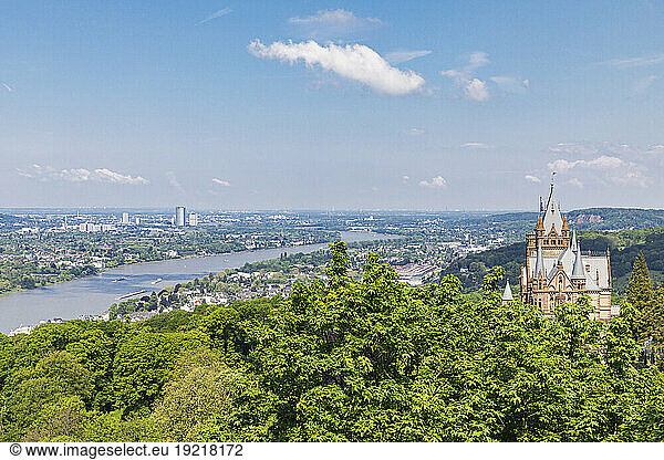 Germany  North Rhine Westphalia  View towards Konigswinter and Bonn with Drachenburg castle in foreground