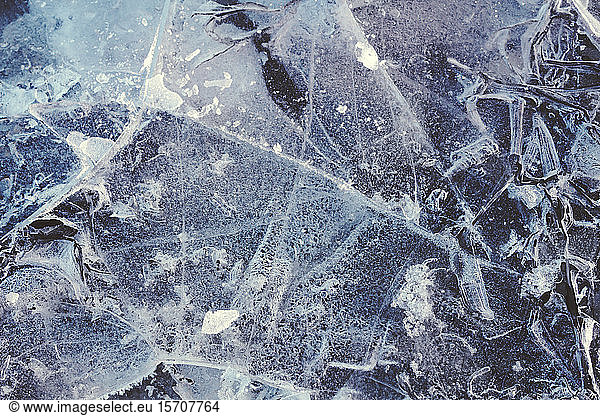 Germany  North Rhine-Westphalia  Wuppertal  Close-up of cracked ice in winter