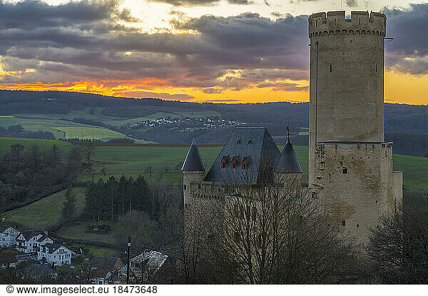 Germany  Rhineland-Palatinate  Burgschwalbach  Schwalbach Castle at sunset