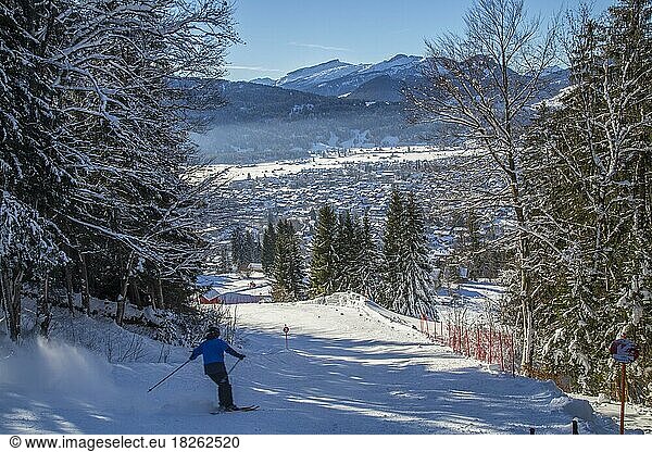 Germany's longest ski run  Nebelhorn ski area  below the village of Oberstdorf  Oberallgäu