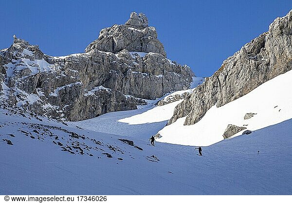 Germany's longest ski run through the unprepared Dammkar,  Mittenwald,  Upper Bavaria,  Germany,  Europe