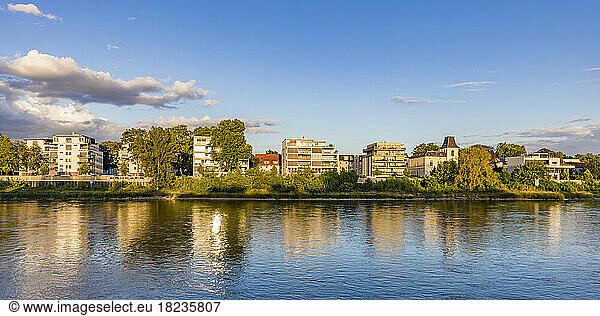 Germany  Saxony-Anhalt  Magdeburg  Panorama of riverside apartments of Werder district