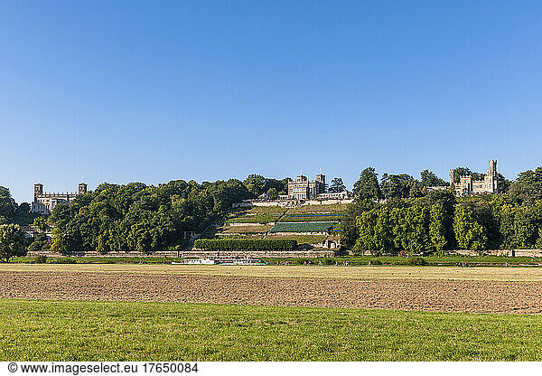 Germany  Saxony  Dresden  Clear summer sky over cultural landscape of Elbhange