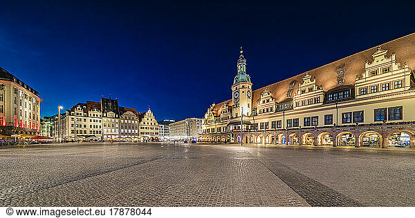 Germany  Saxony  Leipzig  Illuminated old town square at night