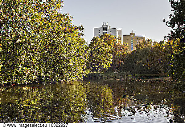 Germany  Saxony  Leipzig  Johannapark and pond in autumn