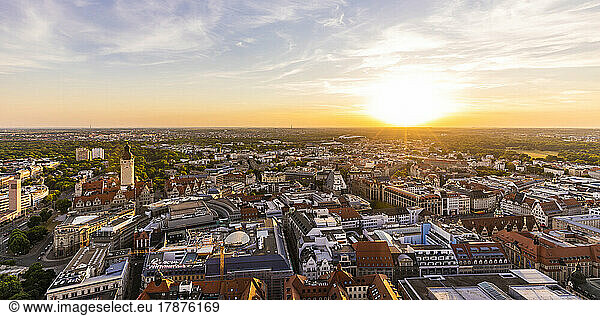 Germany  Saxony  Leipzig  Panoramic view of city center at sunset