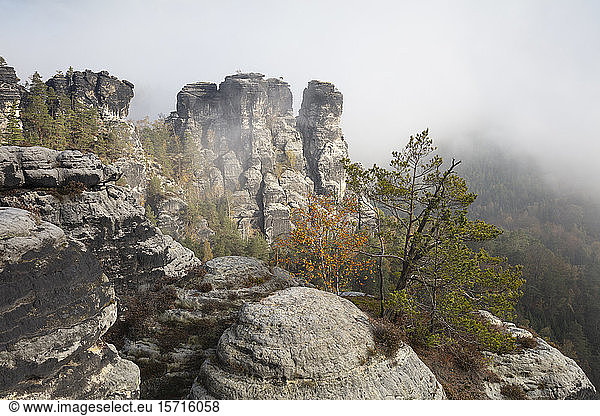 Germany  Saxony  Rathen  Bastei rock formation in autumn