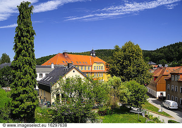 Germany  Saxony  Schmiedeberg  Townscape with school