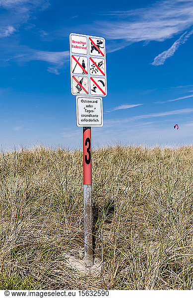 Germany  Schleswig-Holstein  Fehmarn  Prohibition sign standing in grass