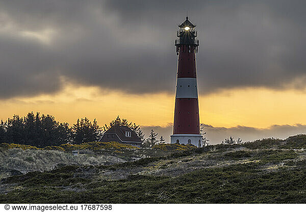 Germany  Schleswig-Holstein  Hornum  Hornum Lighthouse at cloudy dusk