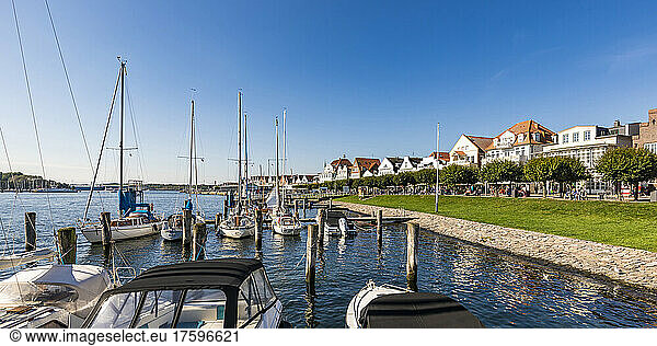 Germany  Schleswig-Holstein  Lubeck  Yachts moored in marina of Travemunde