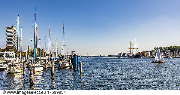 Germany  Schleswig-Holstein  Lubeck  Yachts moored in marina ofÂ Travemunde