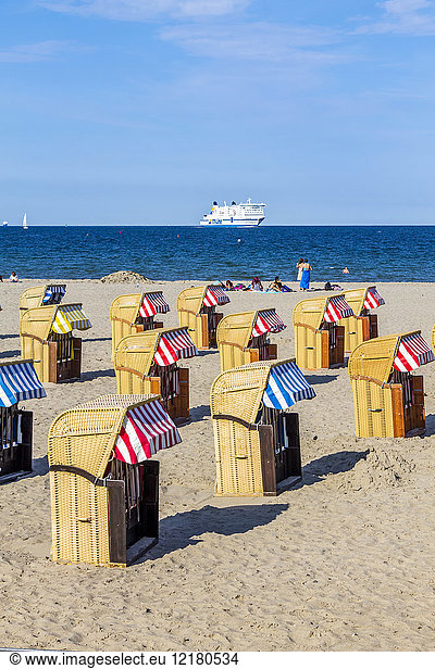 Germany  Schleswig-Holstein  Travemuende  beach  hooded beach chairs