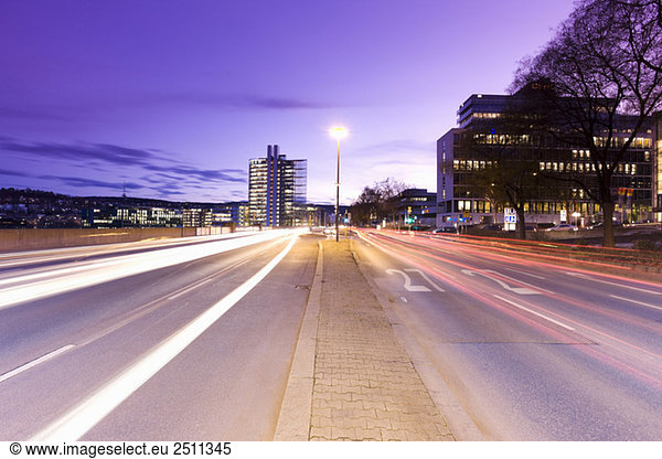 Germany  Stuttgart  road traffic at twilight