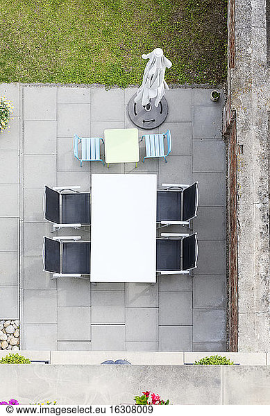 Germany  terrace with garden furniture  view from above