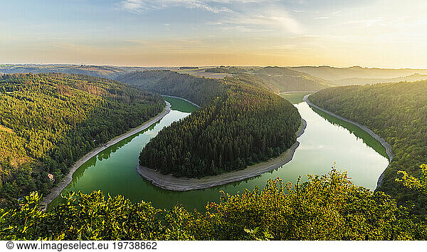 Germany  Thuringia  Bend of river Saale at sunset