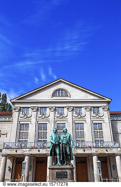 Germany  Thuringia  Weimar  Schiller and Goethe Monument in front of theatre