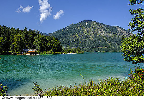 Germany  Upper Bavaria  Bavaria  Walchensee with Herzogstand on sunny day