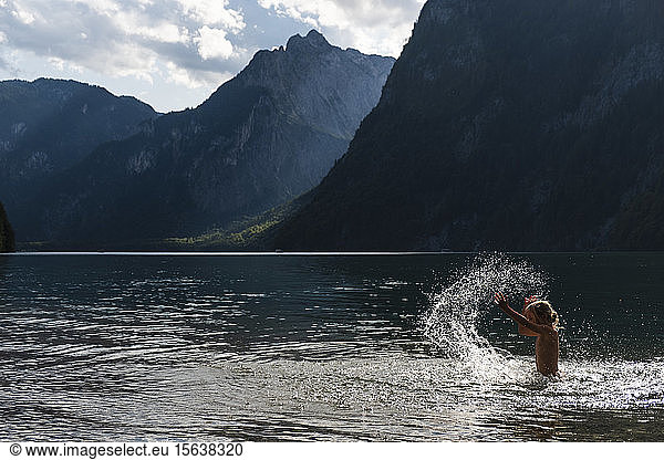 Germany  Upper Bavaria  Girl bathing in Lake Koenigssee