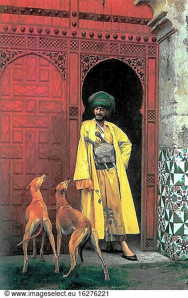 Gerome Jean-L?on - ein Araber und seine Hunde - Französische Schule - 19. Jahrhundert.