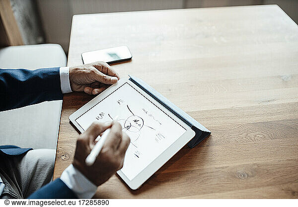 Geschäftsmann bereitet Strategie auf digitalem Tablet im Büro vor