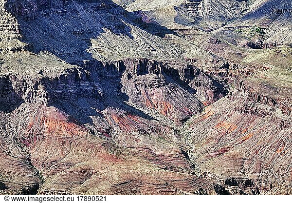 Gesteinsformationen in verschiedenen Farben  Grand Canyon  Blick von oben  Grand Canyon Nationalpark  South Rim Trail  Arizona  USA  Nordamerika