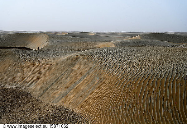 Gewellter  vom Wind verwehter Sand in der Wüste Taklamakan  Hotan  Region Xinjiang-Uigurien  China  Asien