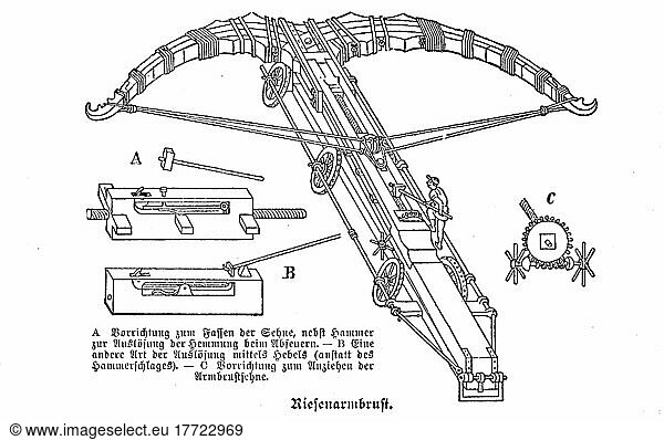 Giant crossbow  crossbow  sling machine after Leonardo da Vinci  Historical  digitally restored reproduction of a 19th century model  exact date unknown