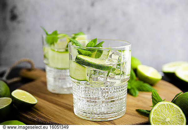 Gin tonic with lemon  mint and cucumber