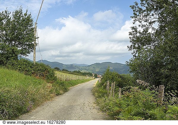 Gipuzkoa-Gebirge und Ackerland in Debe Baskenland Spanien.