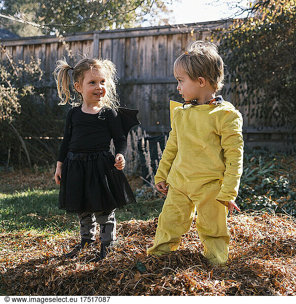 Girl and boy celebrating Halloween together
