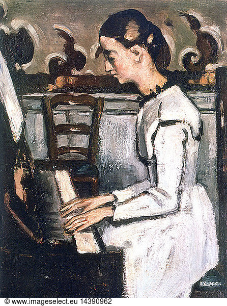 Girl at the Piano - Overture to "Tannhauser" (c1868-1869) detail. Painting by Paul Cezanne (1839-1906) French Post-Impressionist painter .