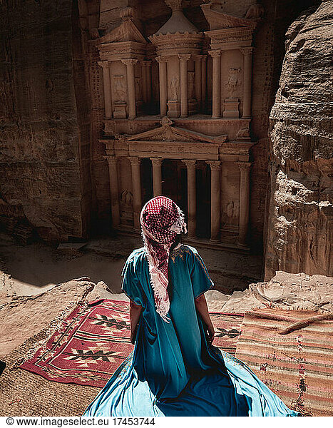 Girl in blue dress in Petra