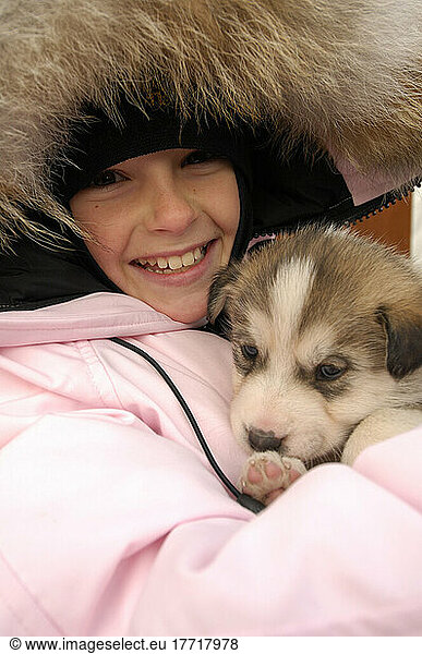 Girl With Canadian Husky  Churchill  Manitoba